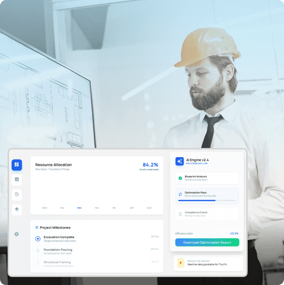 Robotic hand pointing to a UI screen for Project Setup