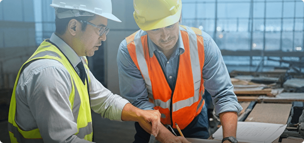 Construction professionals collaborating on site
